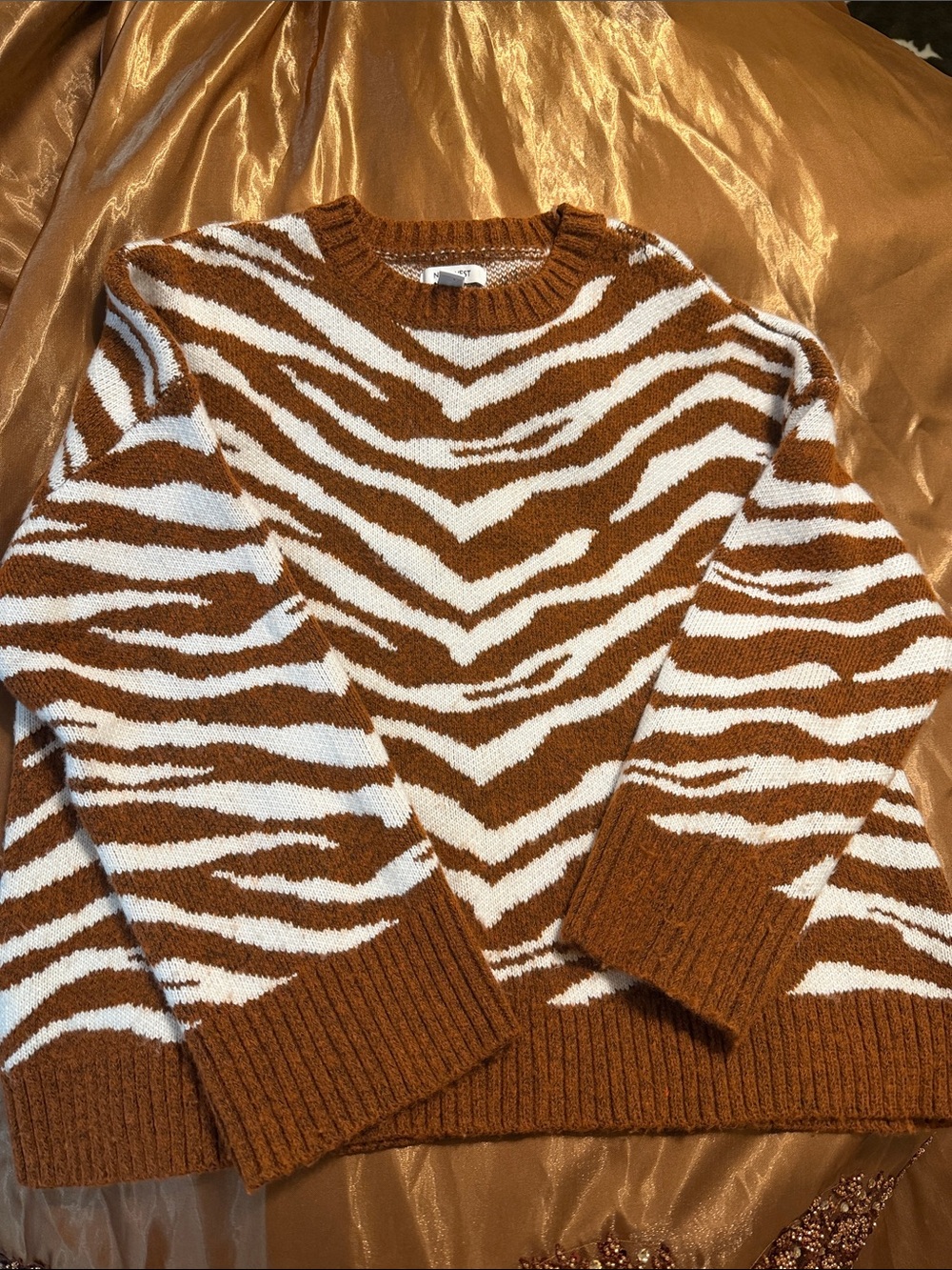 Nine West Rust and White Zebra-Print Crewneck Sweater